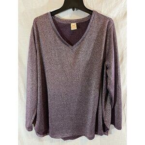 Faded Glory Women’s 3X (22/24) Purple Metallic V-Neck Long Sleeve Shirt